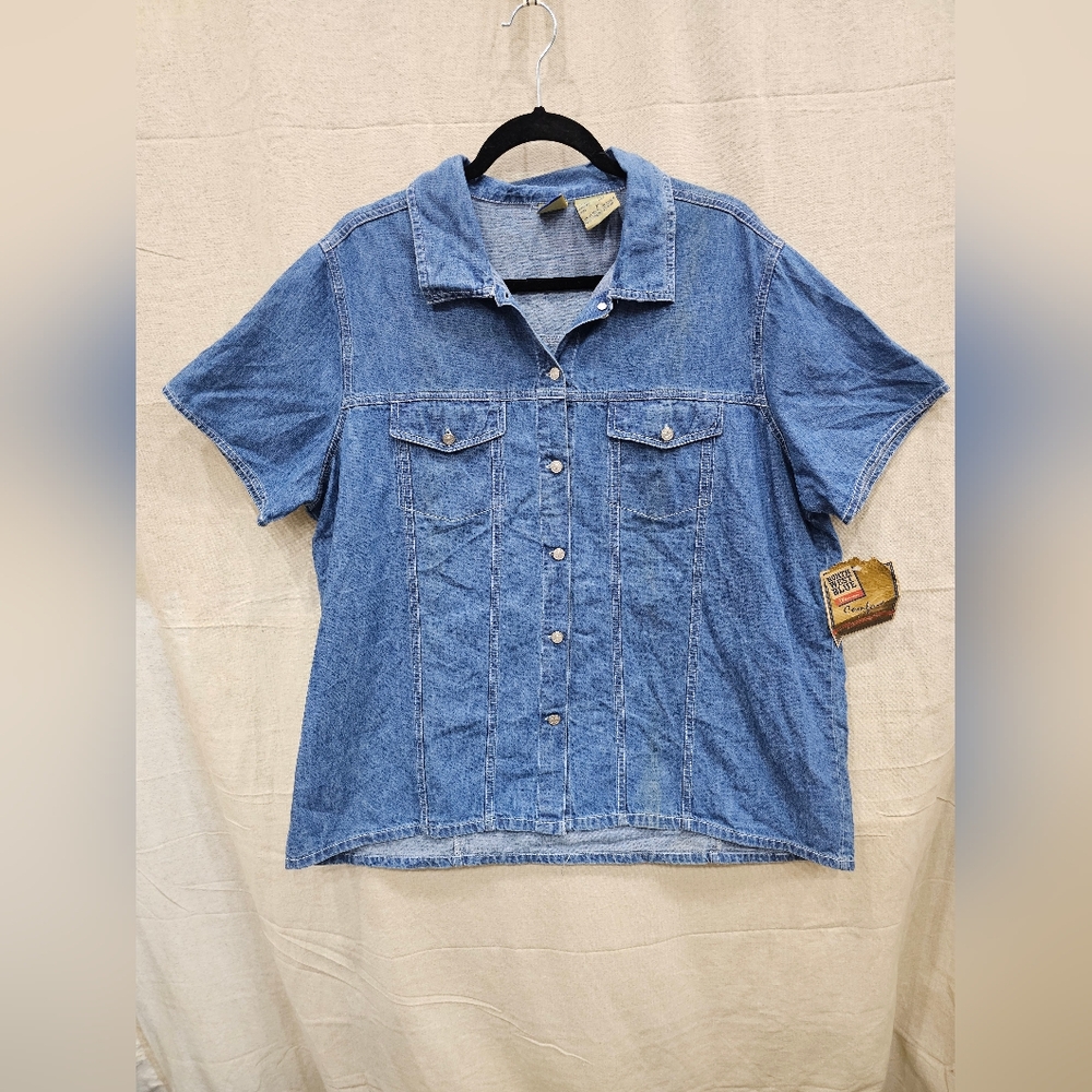 NorthWest Blue Vintage Denim Short Sleeve Button Down Shirt Size 2X NWT